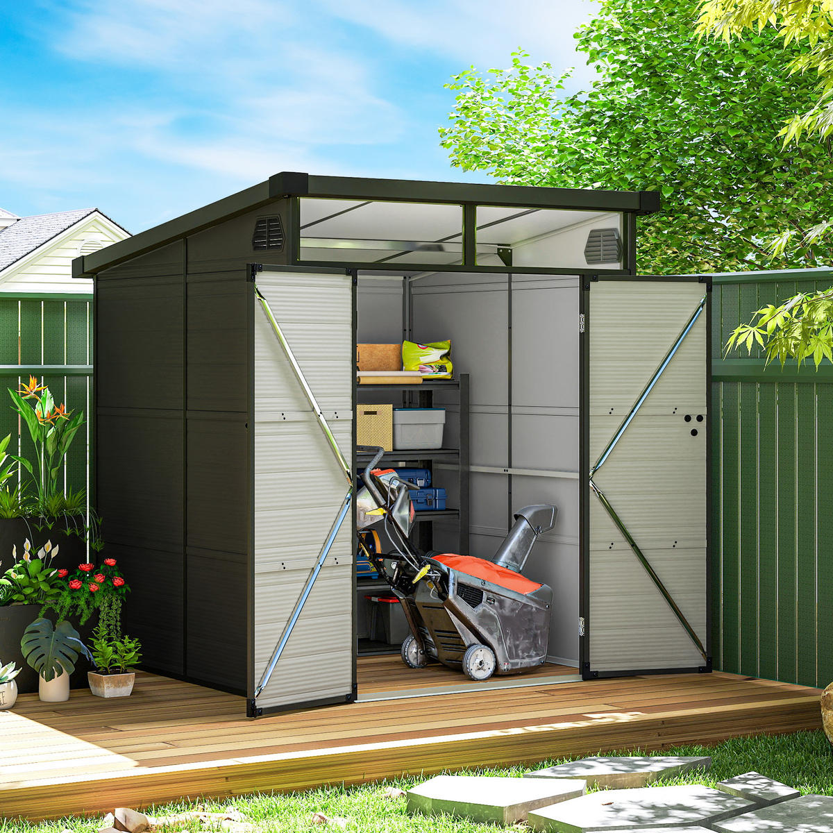 GERÄTEHAUS Kunststoff 3,24m² 190x191x215cm Geräteschuppen mit Pultdach Grau - Dunkelgrau, Kunststoff (190/215/191cm) - Outsunny