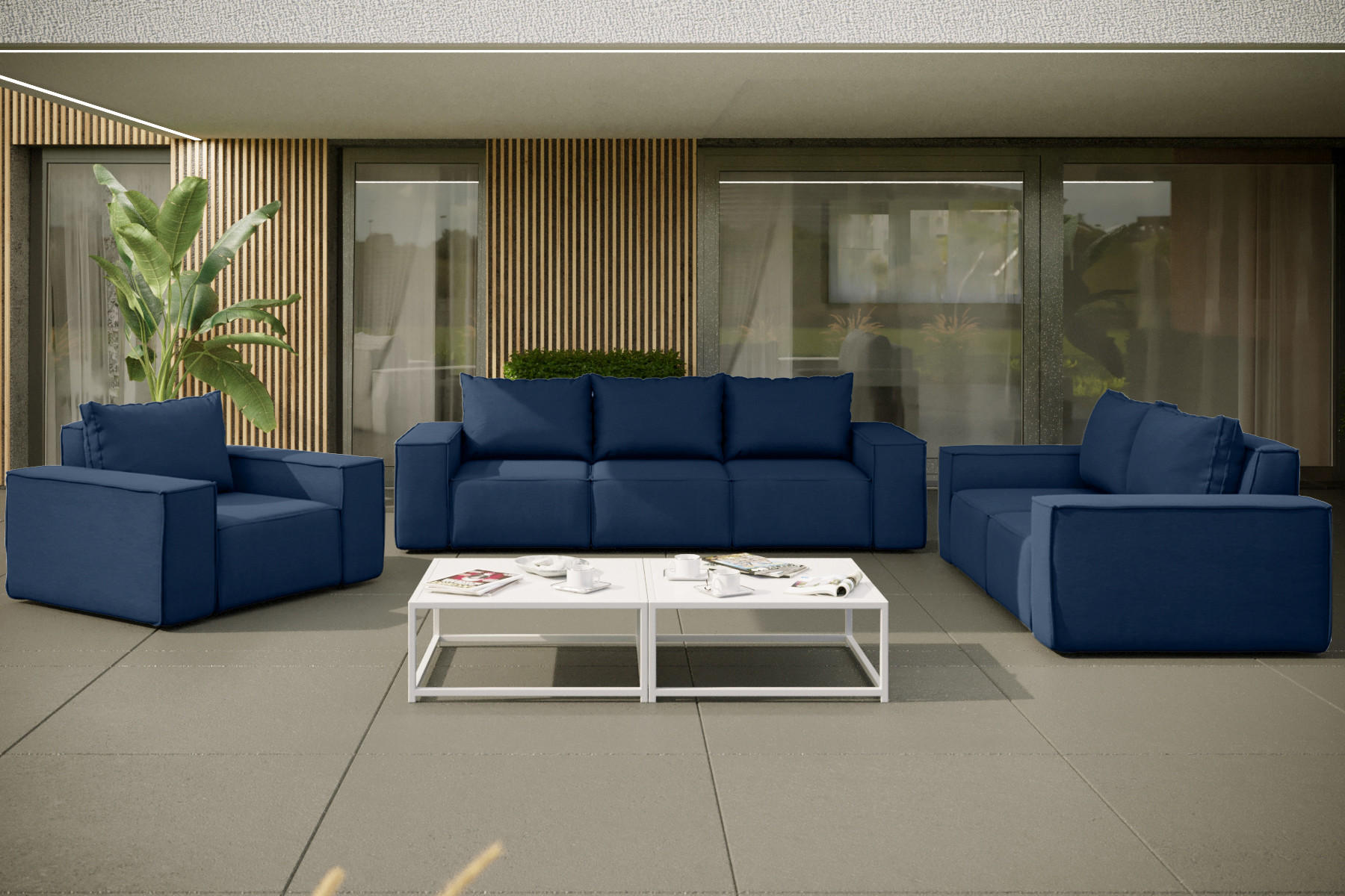 LOUNGEGARNITUR Gartenmöbel set 3 2 1 für den Garten, Terrasse, gartenmöbel lounge set SONNE EXCLUSICVE Marineblau - Dunkelblau, Holz - Kaiser Möbel