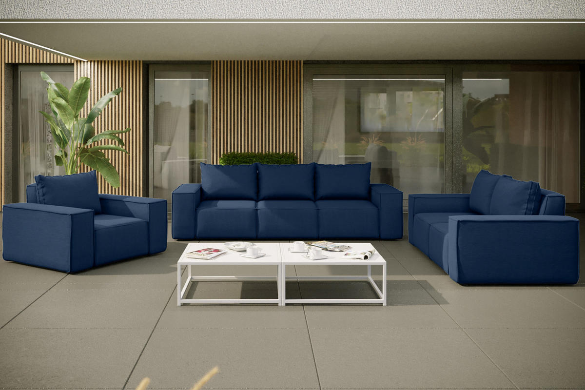LOUNGEGARNITUR Gartenmöbel set 3 2 1 für den Garten, Terrasse, gartenmöbel lounge set SONNE EXCLUSICVE Marineblau - Dunkelblau, Holz - Kaiser Möbel