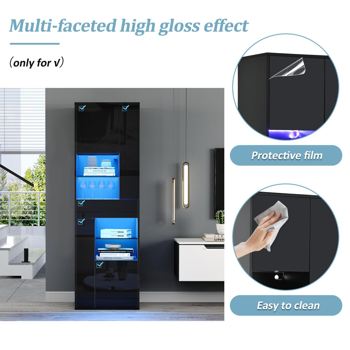 VITRINE 55/38/170 cm Schwarz aus Spanplatte mit LED-Beleuchtung - Schwarz, Holzwerkstoff (38/170/55cm) - OKMYHOME