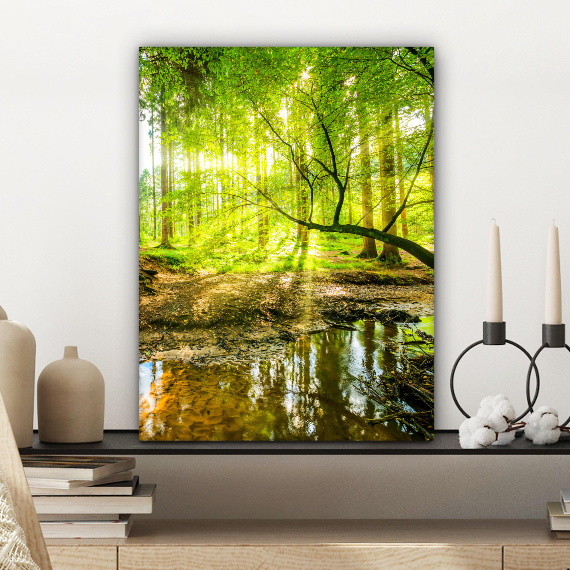 LEINWANDBILD Wald - Landschaft - Wasser - Bäume - Sonne - Grün - Natur 30x40 cm - Grün, Textil (30/40cm) - MuchoWow