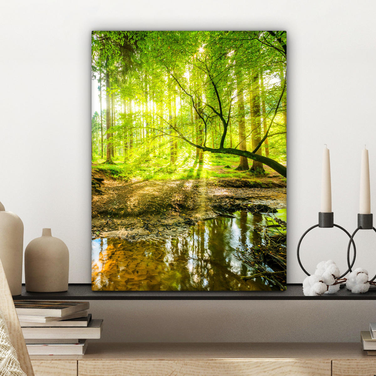 LEINWANDBILD Wald - Landschaft - Wasser - Bäume - Sonne - Grün - Natur 30x40 cm - Grün, Textil (30/40cm) - MuchoWow