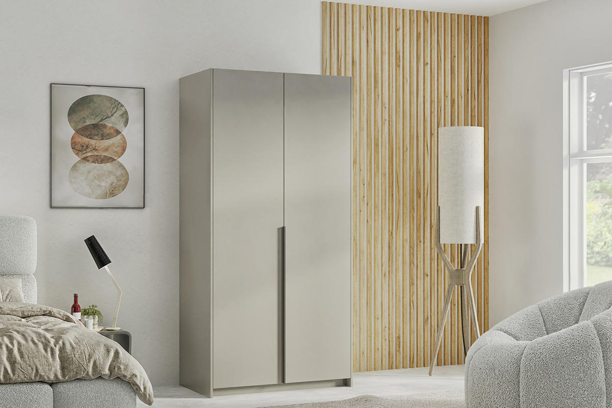 DREHTÜRENSCHRANK Apollonia ohne Spiegel 100x204cm 2-türig, kaschmir, schwarze Griffe - Kaschmir/Schwarz, Kunststoff (58/205/100cm) - Margaret Hadas24