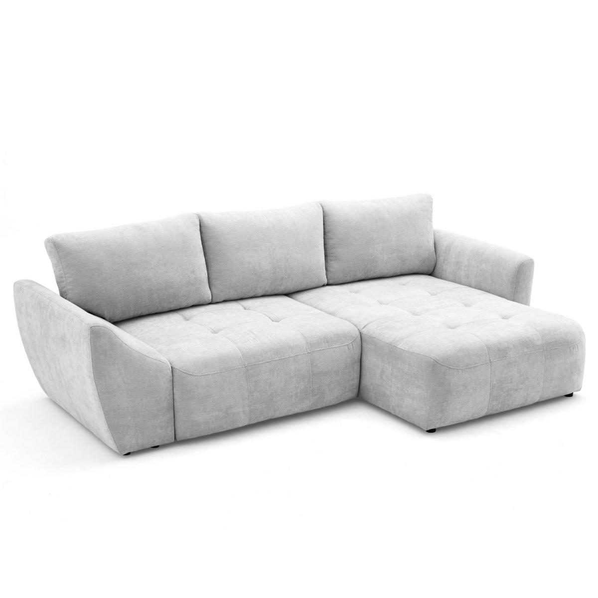 ECKSOFA NICE L Rechts mit Schlaffunktion 137x204 Chenille Hellgrau - Hellgrau/Schwarz, Holz/Textil (165/260cm) - Muffo