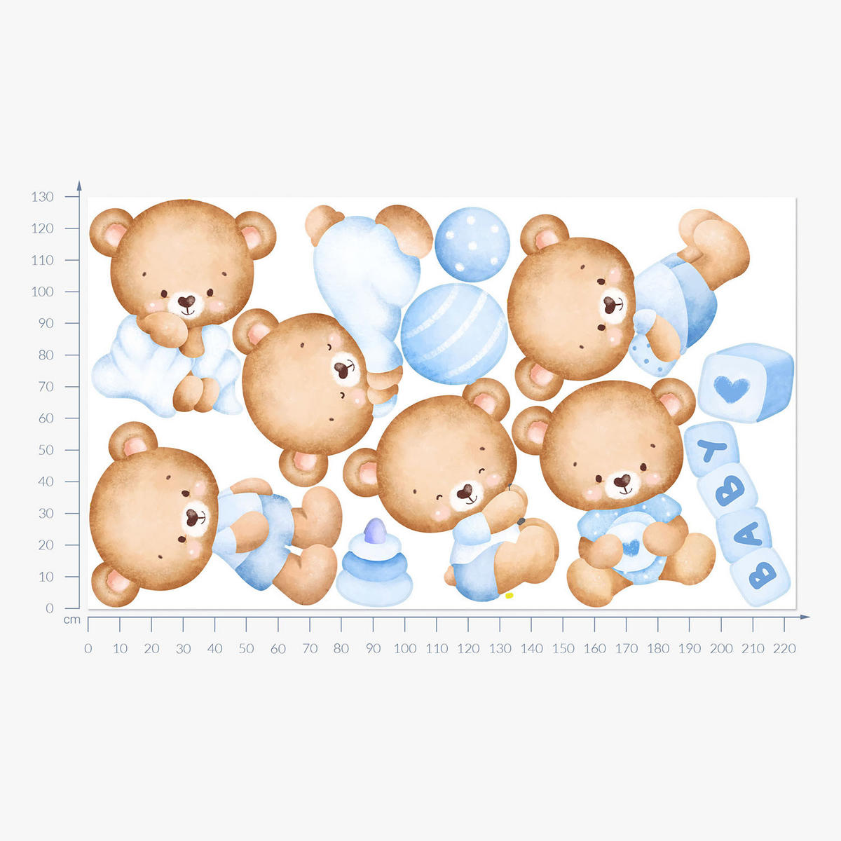 WANDAUFKLEBER 130x223cm - Pastellfarbene Teddybären - Multicolor, Kunststoff (130/223/0.1cm) - Wallfluent