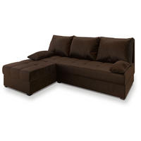 ECKSOFA RITA Braun Plüsch-Stoff mit Schlaffunktion - Braun, Holz (200/141cm) - MASSENO