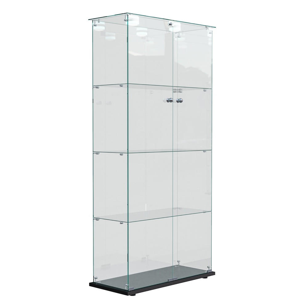VITRINE - Glasvitrine mit 2 Türen und 4 Ebenen - integrierte LED-Spot-Beleuchtung - Schwarz - Schwarz, Glas (78.5/163/35cm) - DELFA