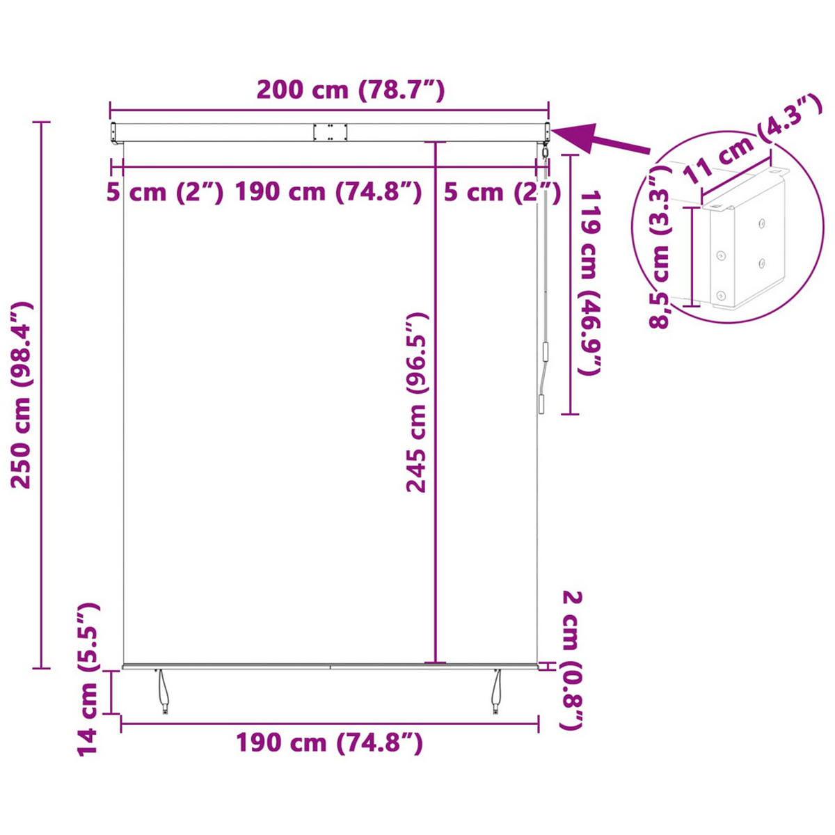 ROLLO Gestreift Verstellbar 200/250 cm aus Stoff Crème - Creme, Textil (200/250cm) - vidaXL
