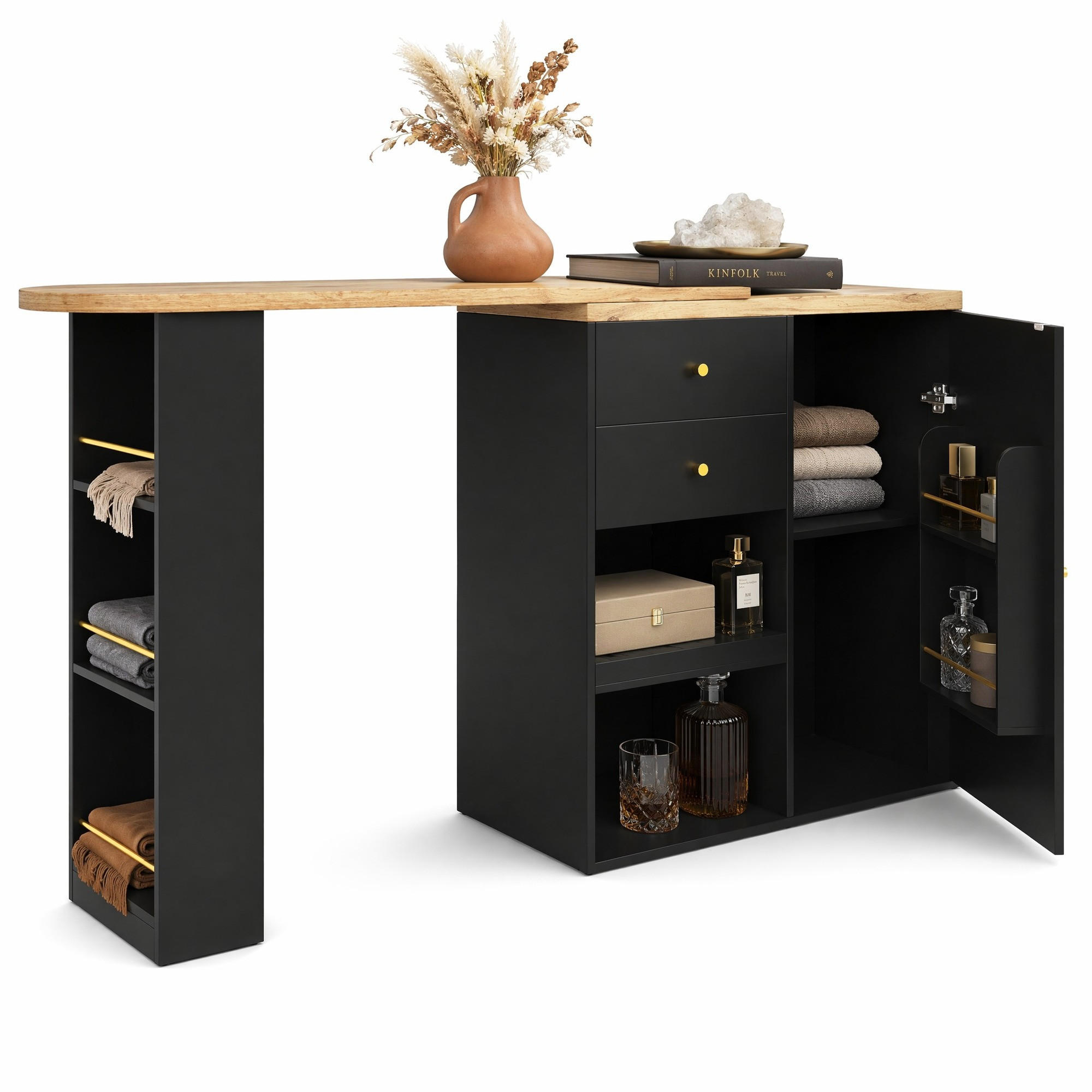 SCHRANK mit drehbaren Seitenregalen 105 x 39 x 102 cm Schwarz - Schwarz, Holz (39/104/138cm) - Beauniv