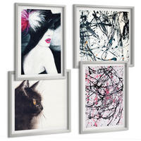 BILDER SET 4er Set - 50x50 cm & 40x60 cm Silberner Rahmen - Abstrakte Katzenmalereien - Silberfarben, Kunststoff (50/50cm) - TULUP