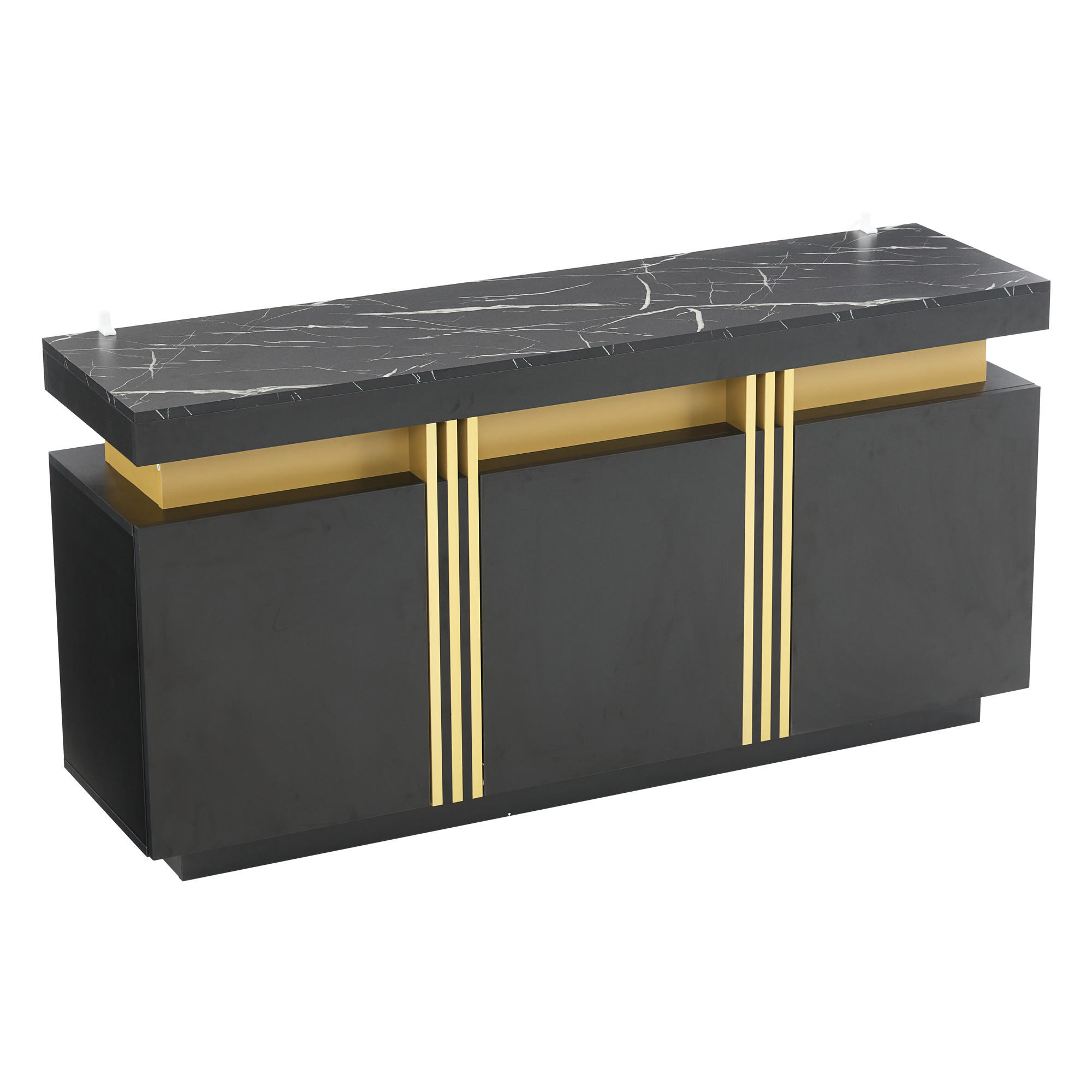 SIDEBOARD DE-37770 mit 3 Türen und verstellbaren Böden Schwarz - Schwarz, Holzwerkstoff (140/70/38cm) - ComfortXL