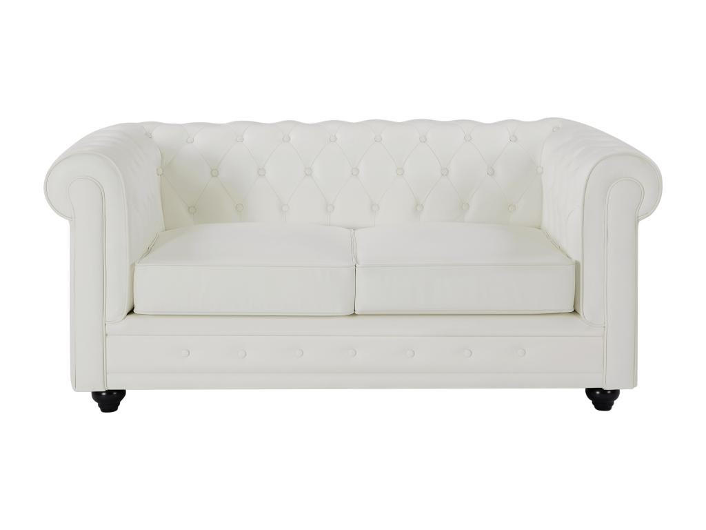 LEDERSOFA 2-Sitzer - Büffelleder - Weiß - CHESTERFIELD - Weiß, Leder (88/72/165cm) - Vente-Unique