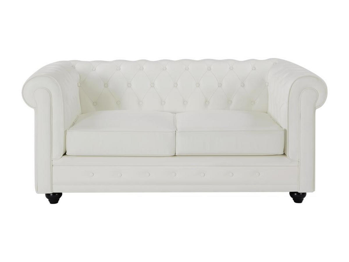 LEDERSOFA 2-Sitzer - Büffelleder - Weiß - CHESTERFIELD - Weiß, Leder (88/72/165cm) - Vente-Unique