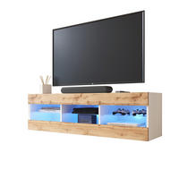 LOWBOARD TIVOLI RTV 140, Wotan, LED Blau - Eiche Wotan/Weiß, Glas/Holzwerkstoff (140/40.5/35.5cm) - Komodee