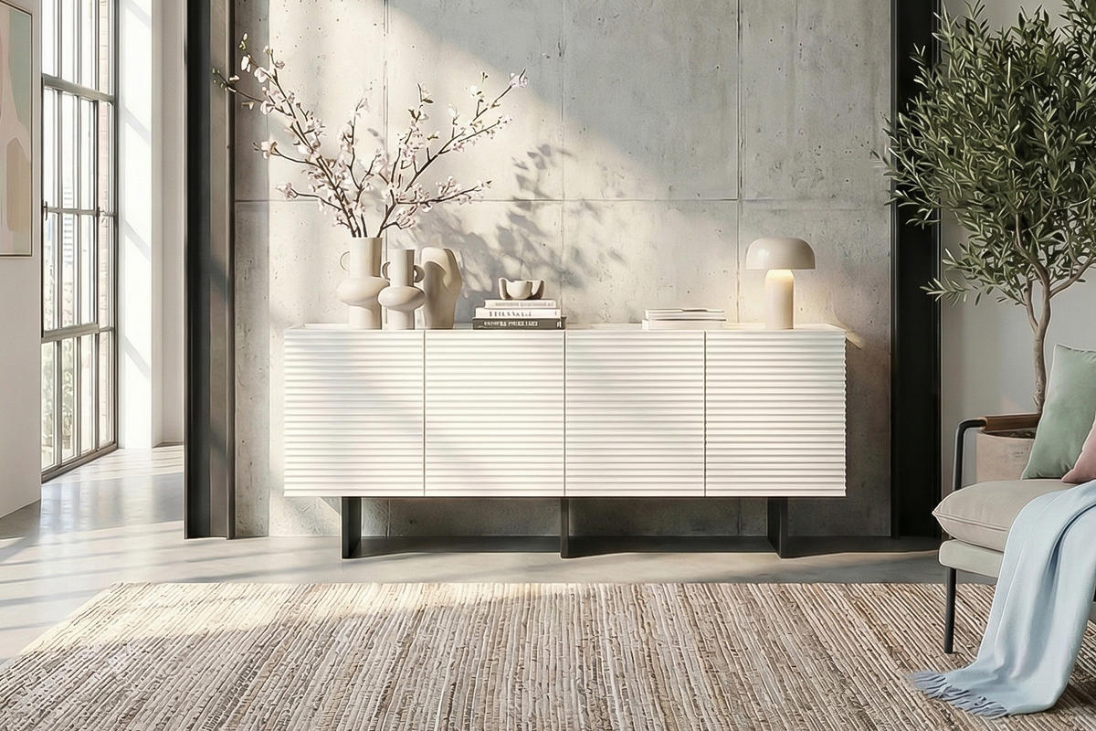 SIDEBOARD LYNN Weiß Holz - Schwarz/Weiß, Holzwerkstoff/Metall (180/75/40cm) - KAWOLA