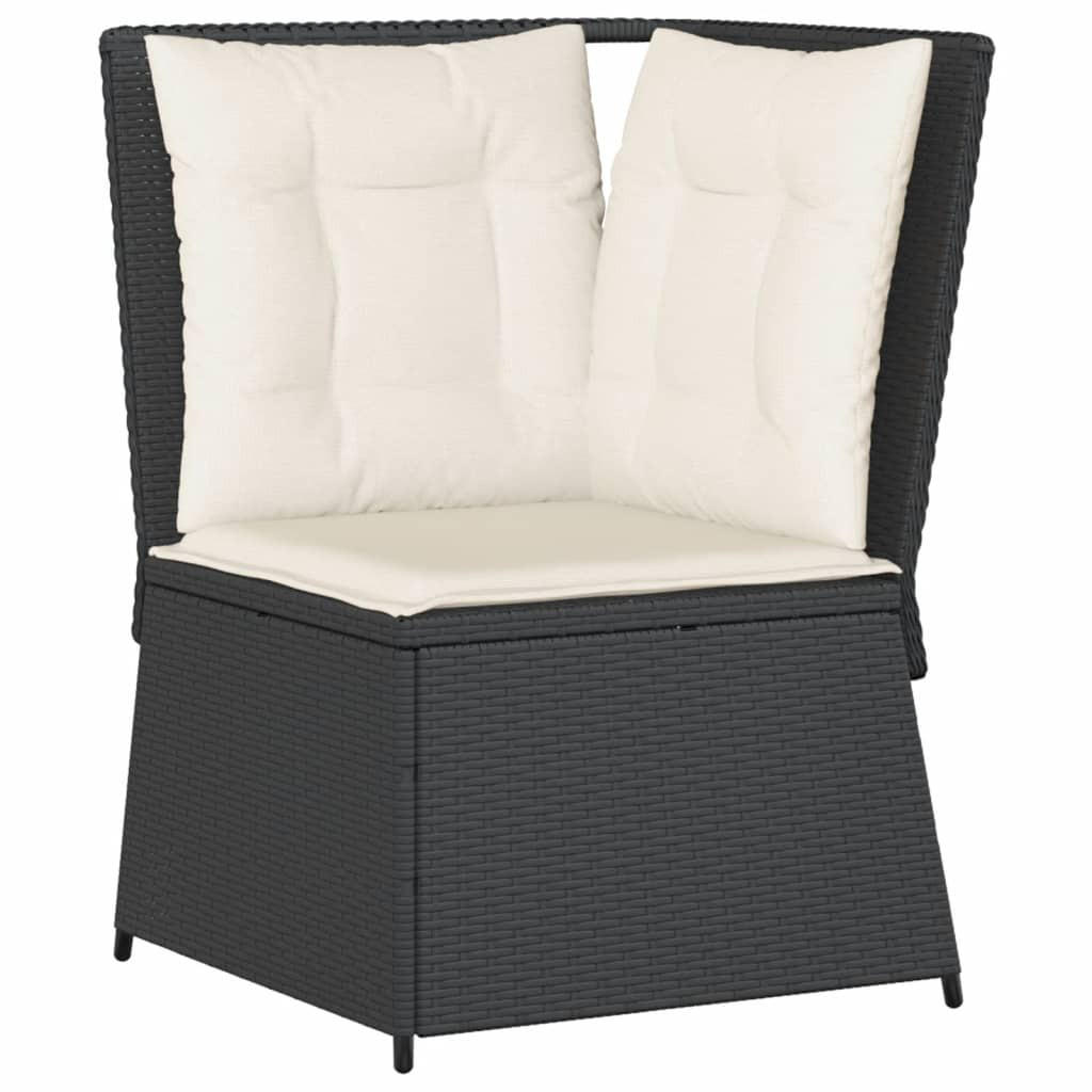 GARTEN-ECKSOFA mit Kissen Schwarz Poly Rattan - Schwarz, Kunststoff (67/95/67cm)