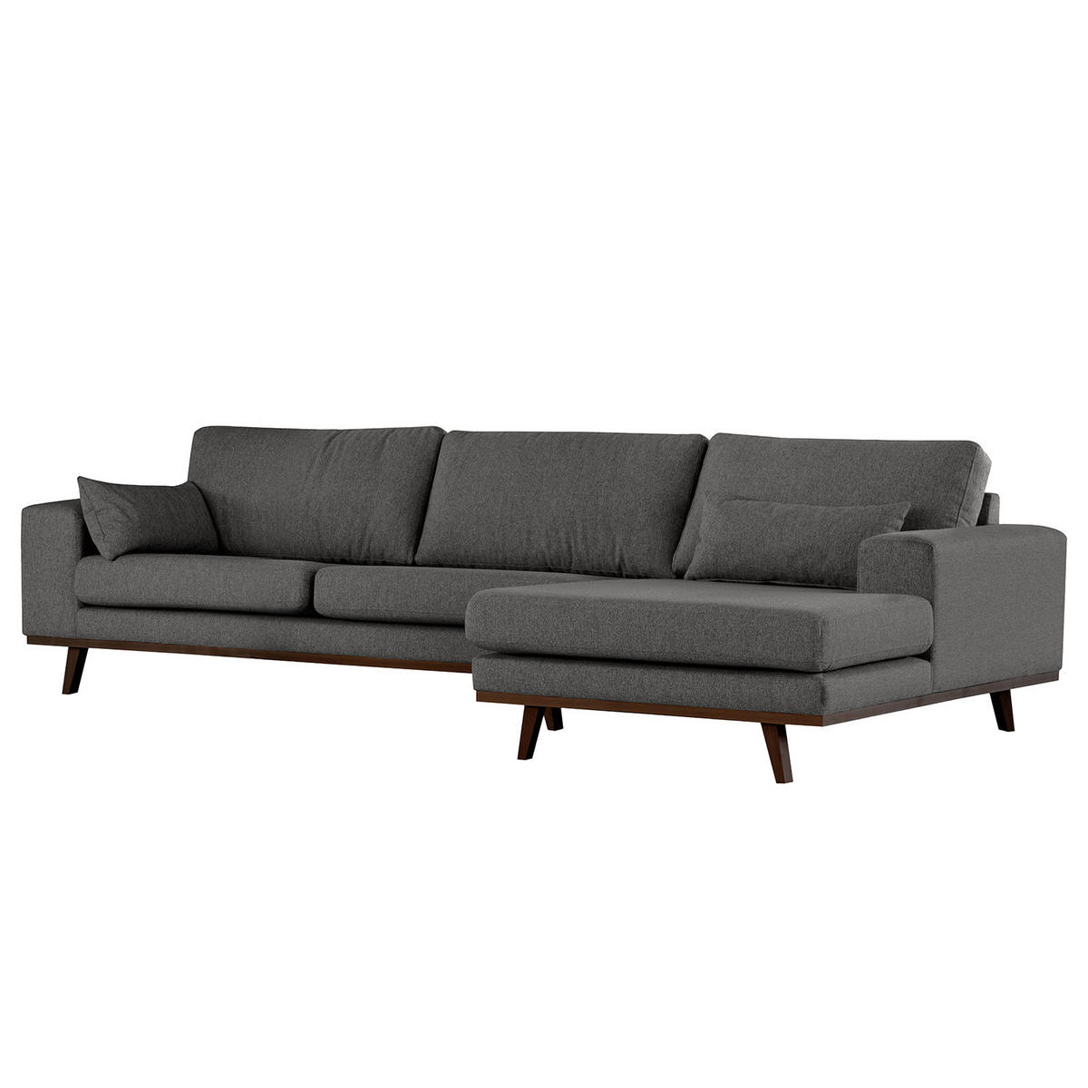 ECKSOFA mit Longchair - Dunkelgrau/Buchefarben, Buchenholz/Textil (281/153cm) - home24