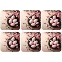 GLASUNTERSETZER 6er-Set Rosa - Blüten - Eier Tischset für Gläser 10x10 cm - Hellrosa, Naturmaterialien (10/0.2cm) - MuchoWow