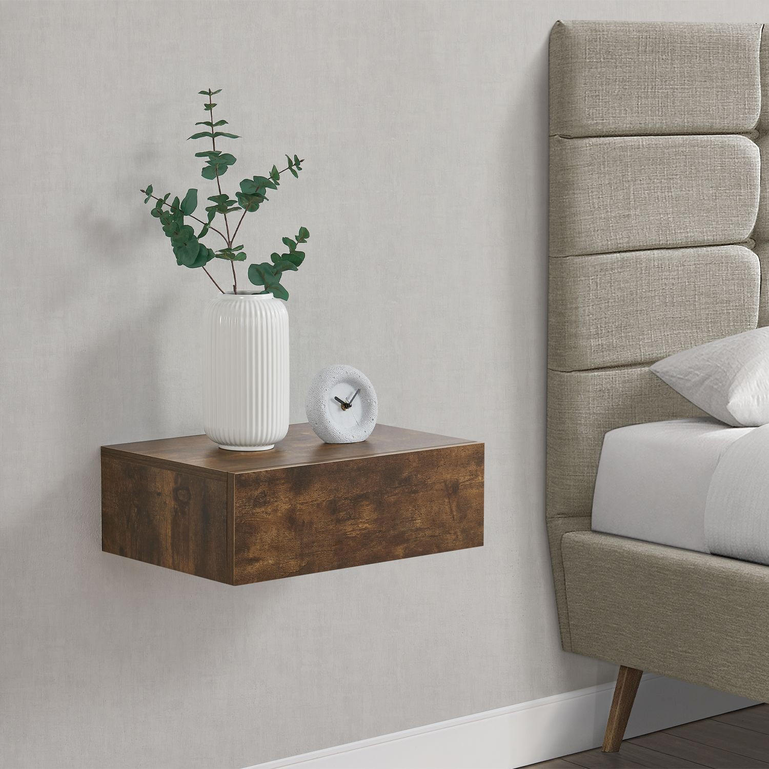 WANDREGAL mit Schublade holzoptik (2er-Set) - Braun, Holz (46/15/30cm) - Juskys