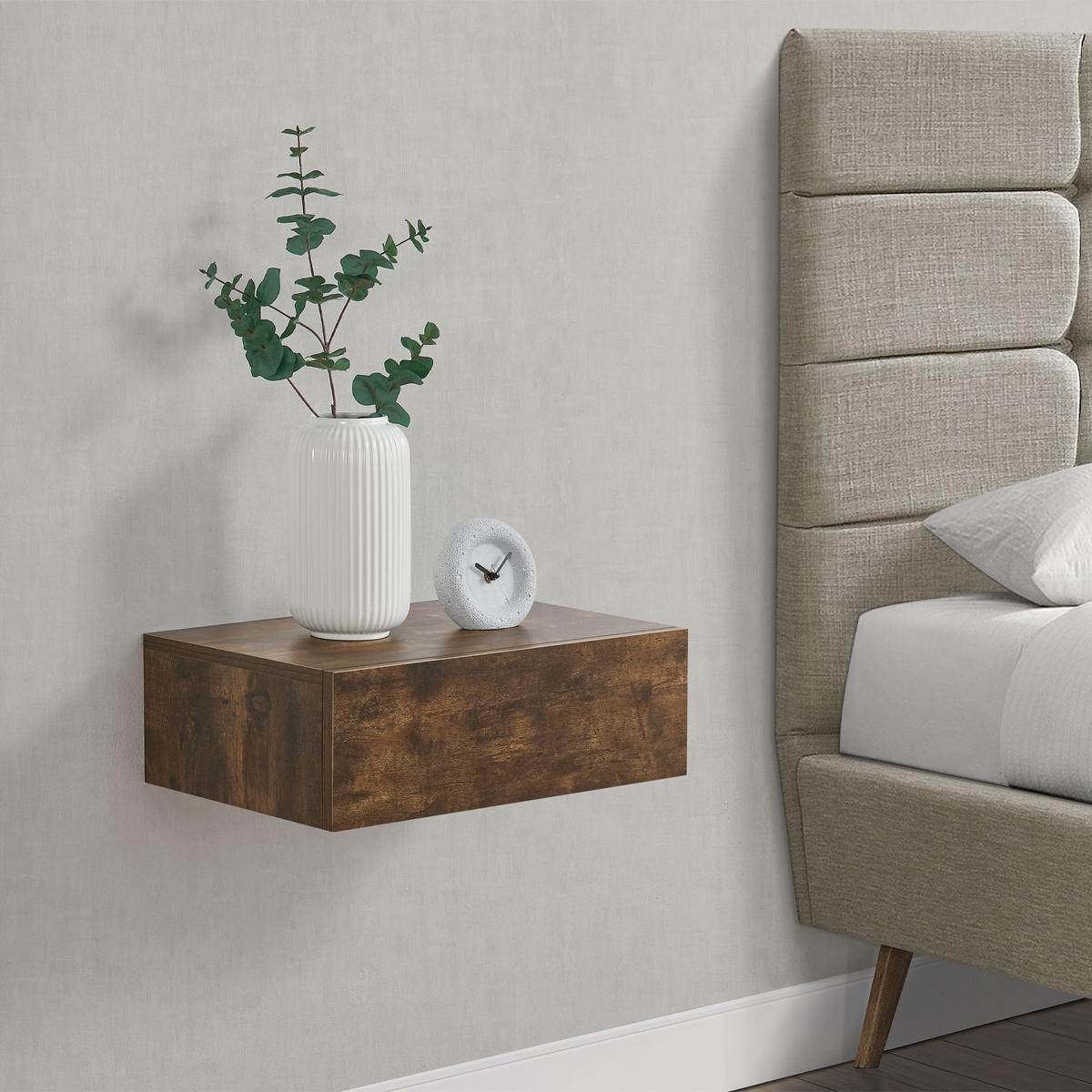 WANDREGAL mit Schublade holzoptik (2er-Set) - Braun, Holz (46/15/30cm) - Juskys