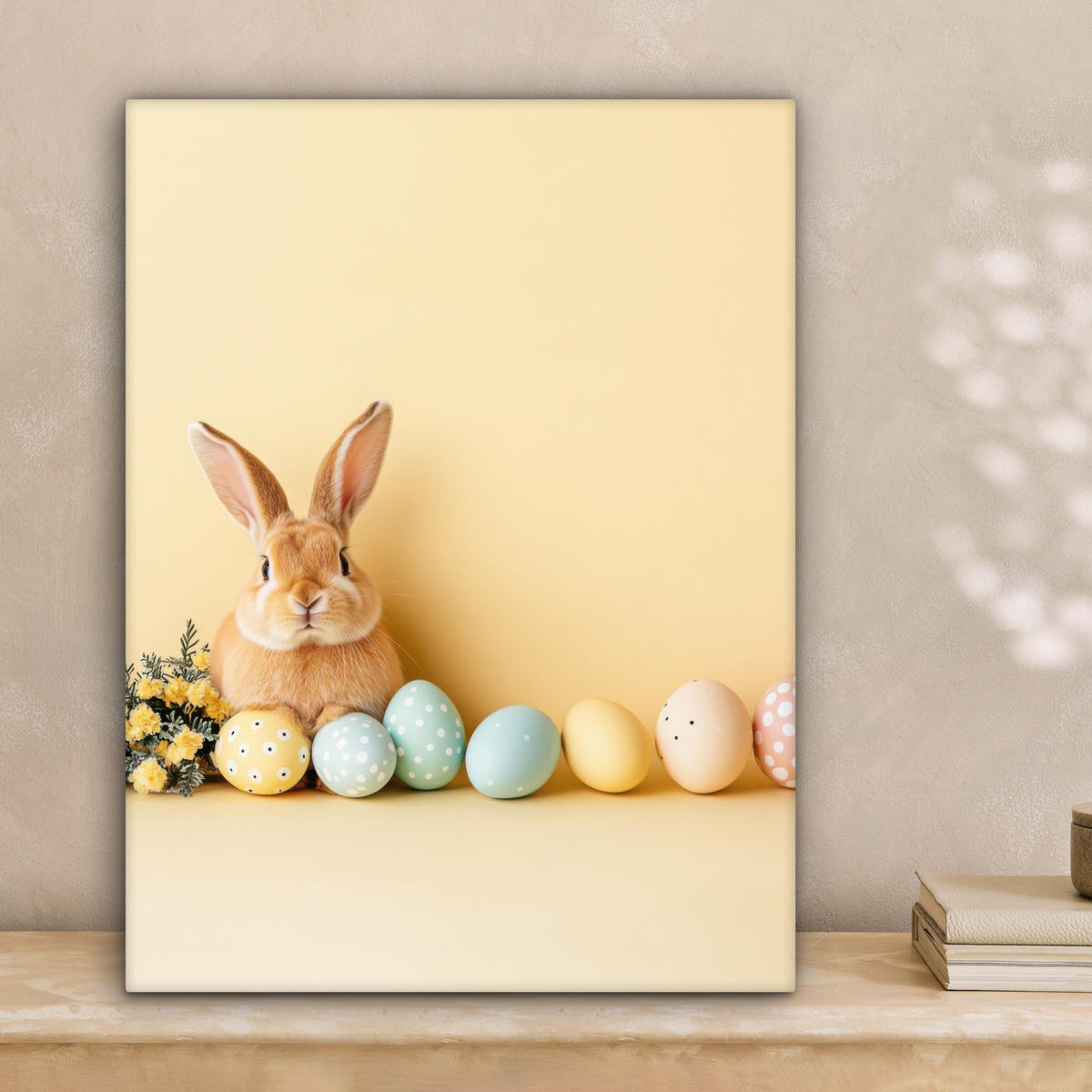 LEINWANDBILD Eier - Kaninchen - Pastellfarbtöne Room Decor 30x40 cm - Hellgelb, Textil (30/40cm) - MuchoWow