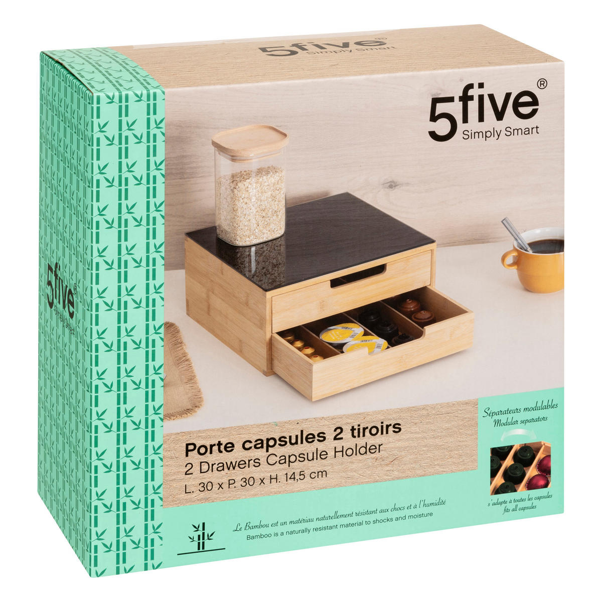KAFFEEKAPSELBEHÄLTER Schwarz Bambus - Schwarz, Naturmaterialien (30/14.5/30cm) - 5five Simply Smart