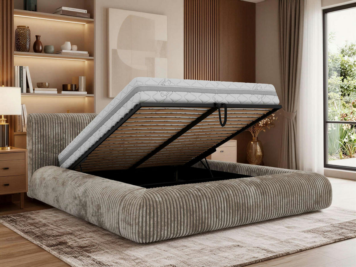 POLSTERBETT TILBEA CLASSIC 160/200 - Hellbraun Cordstoff - ohne Matratze - Hellbraun, Textil (160/200cm) - MKS