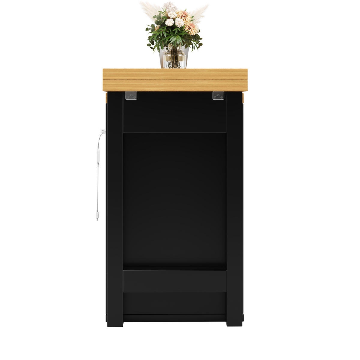KÜCHENINSEL-ESSTISCH Schwarz 120–197×40×73,8 cm mit 360° drehbarer Tischplatte, RGB-LED, Glastüren & 4 Schubladen aus Holzwerkstoff und Metall - Schwarz, Holzwerkstoff (120/73.8/40cm) - Luhomfu