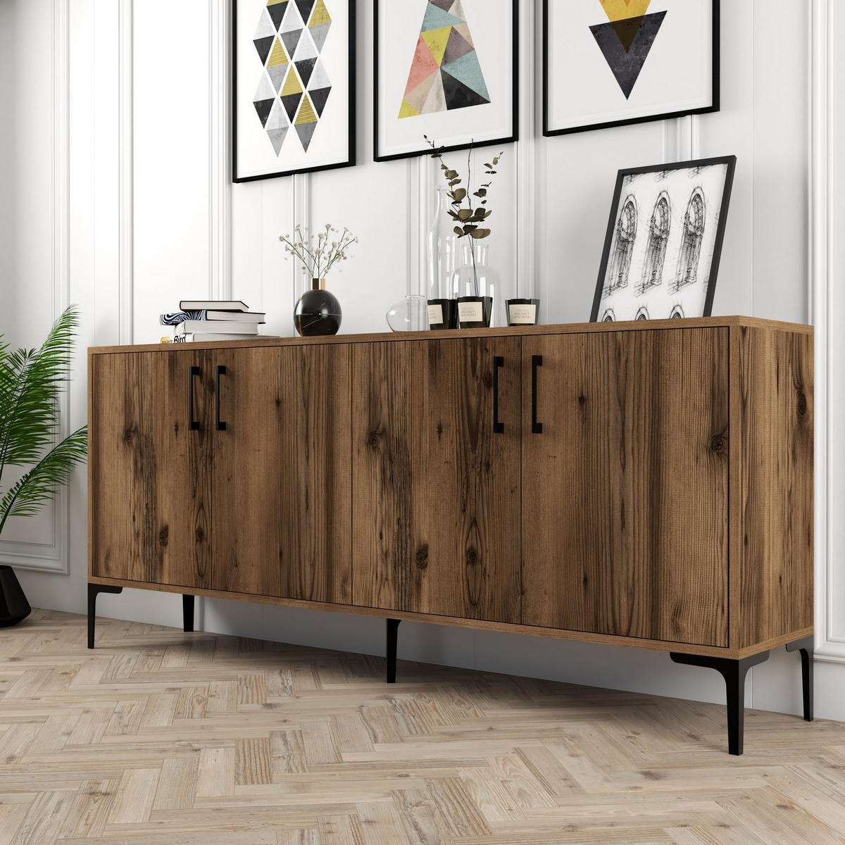 BUFFETSCHRANK kiev Braun - Braun, Holz (35/78/180cm) - Habitat Garten
