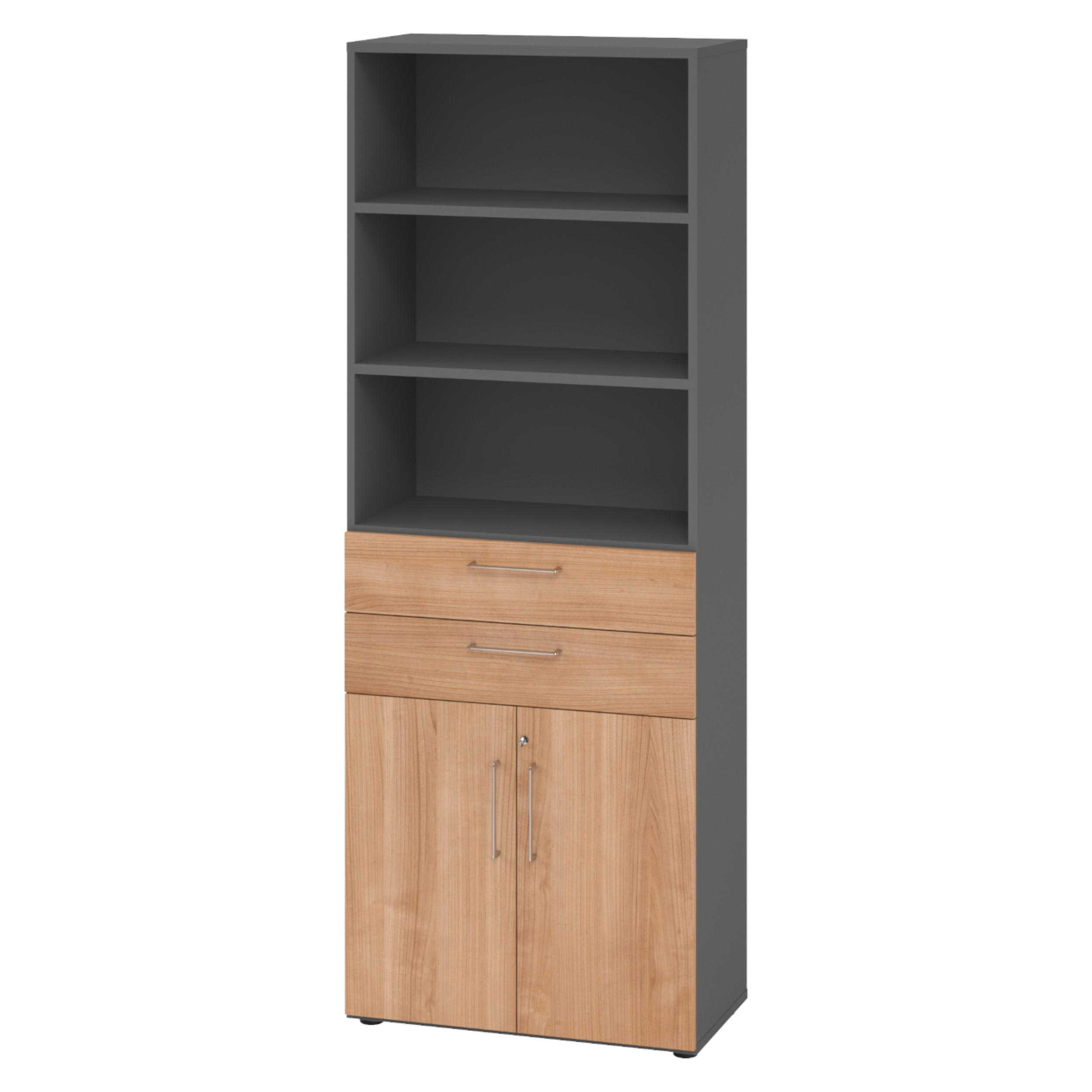 KOMBISCHRANK - mit Schubladen 42/80/215,6 cm in Graphitfarben/Nussbaumfarben - Nussbaumfarben/Graphitfarben, Holzwerkstoff (80/215.6/42cm) - bümö
