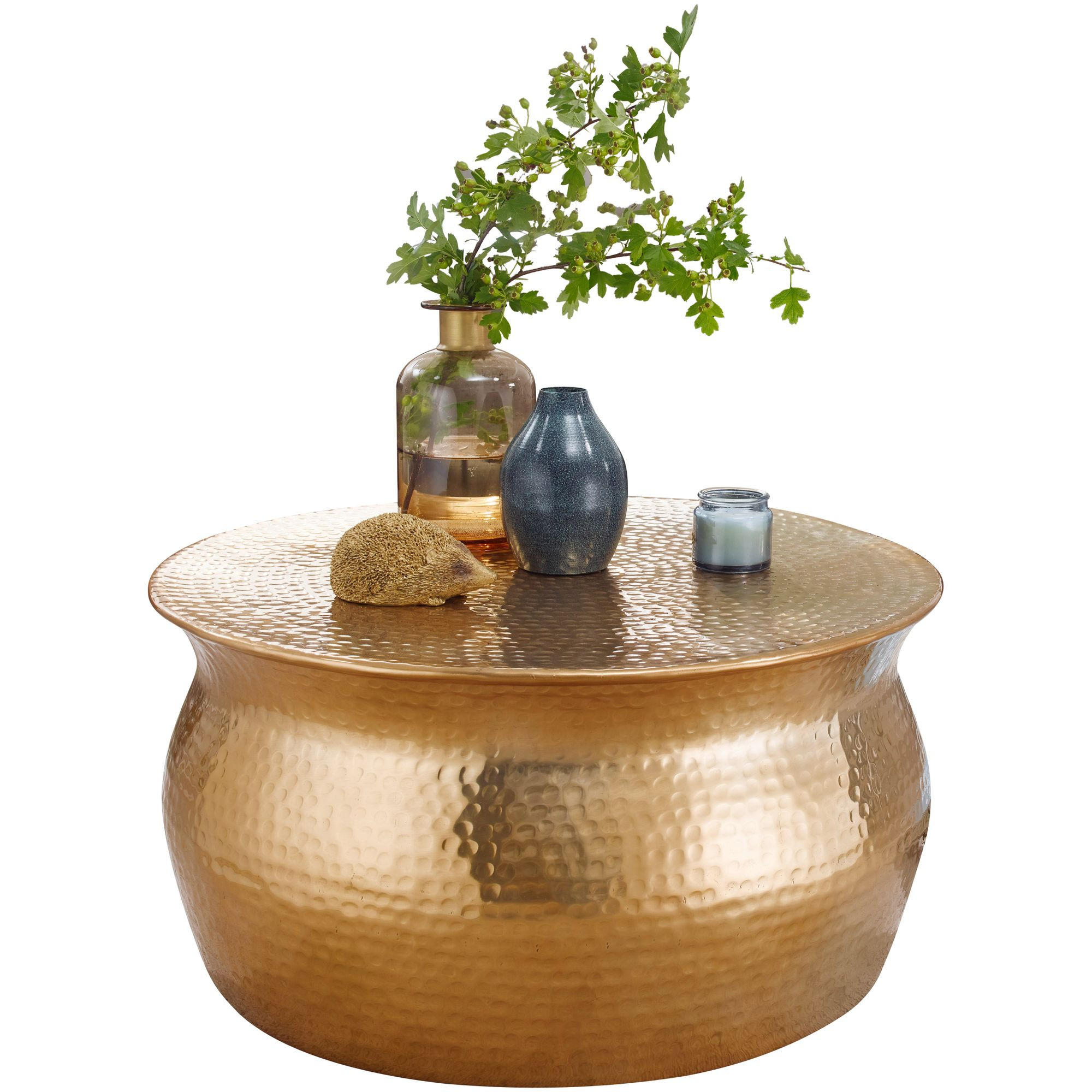 COUCHTISCH ENNS: Orientalisch, Hammerschlagstrukturen, Aluminium, Handgefertigt, Gold 60x60x30 cm - Goldfarben, Metall (60/60/30cm) - KADIMA DESIGN