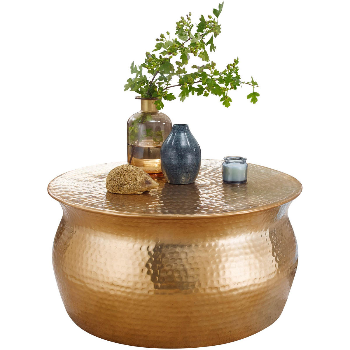 COUCHTISCH ENNS: Orientalisch, Hammerschlagstrukturen, Aluminium, Handgefertigt, Gold 60x60x30 cm - Goldfarben, Metall (60/60/30cm) - KADIMA DESIGN