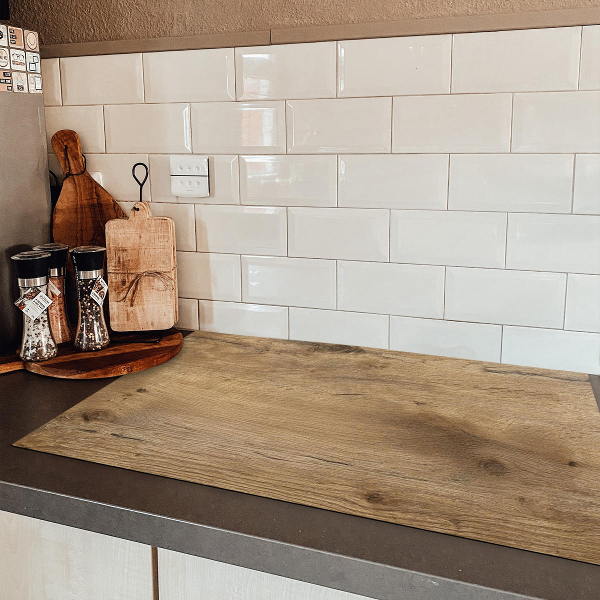 HERDABDECKPLATTE Holz - Braun - Holzoptik Ceranfeldabdeckung 85x52 cm - Eichefarben, Kunststoff (85/52/0.2cm) - MuchoWow