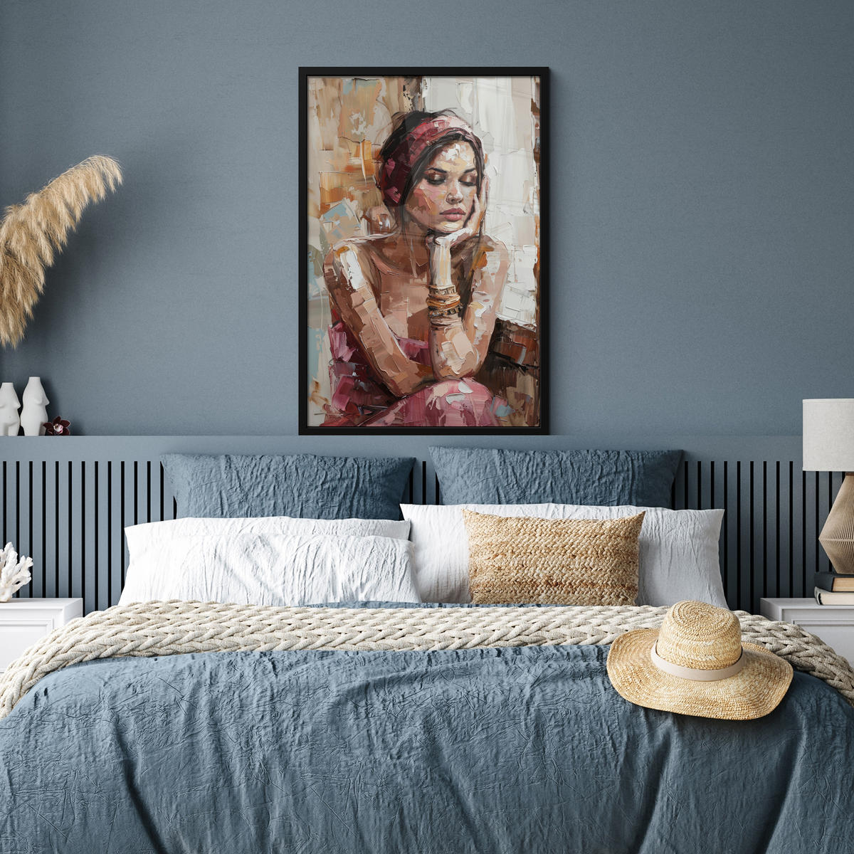 POSTER MIT RAHMEN Frau - Lackierung - Porträt - Modern 60x90 cm - Altrosa, Papier (60/90cm) - MuchoWow