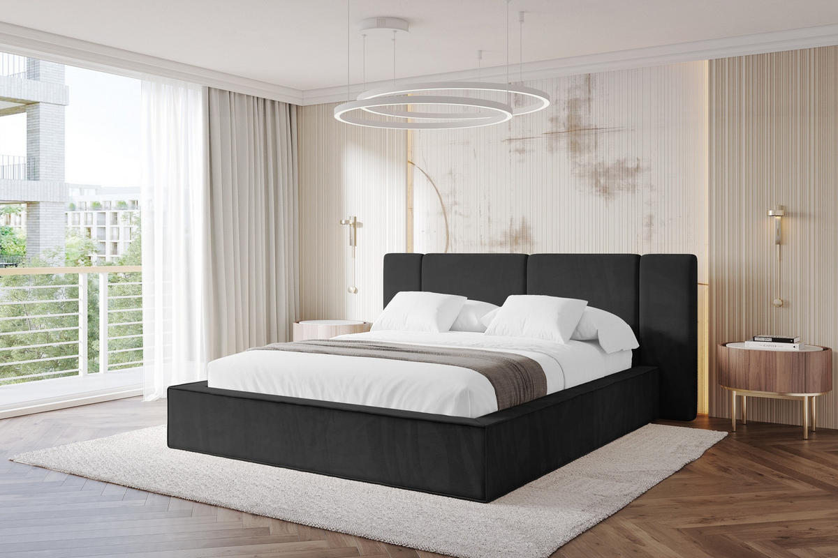 POLSTERBETT mit Bettkasten und Lattenrost, Bett mit Matratze H3/H4 - RIVO 120x200 Schwarz - Schwarz, Holzwerkstoff/Textil (120/200cm) - ALTDECOR