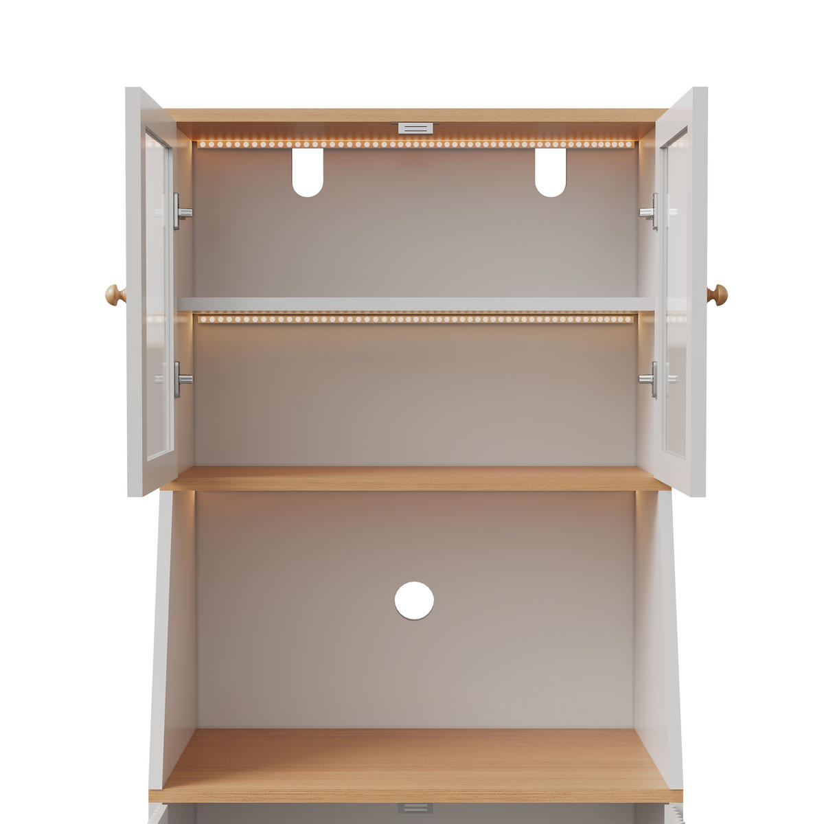 BUFFET hoch 40x70x180 cm LED Arbeitsplatte Stauraum weiß - Weiß, Holz (70/180/40cm) - LEBENLANG