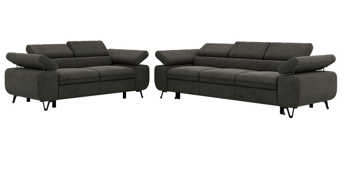 SEDACÍ SOUPRAVA PETERS 2+3 - Tmavě šedá Samet - černá/tmavě šedá, kov/textil (262/76/99cm) - MKS