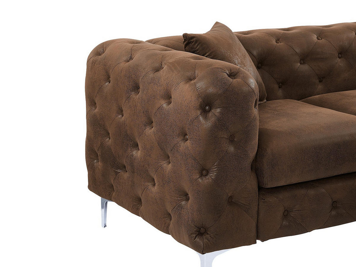 CHESTERFIELD Sofa 3-Sitzer - Mikrofaser - Vintage-Leder-Optik - EDWINA - Braun, Textil (220/76/91cm) - Vente-Unique