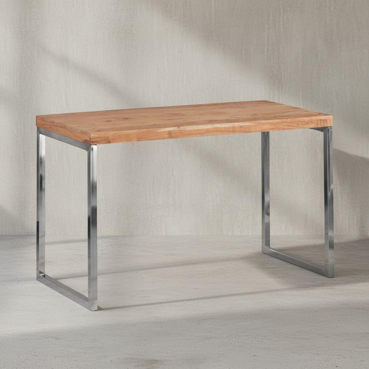 SCHREIBTISCH Massivholz Landhausstil Chromgestell ISEN, Beige 120x60x76 cm - Beige/Silberfarben, Holz/Metall (60/120/76cm) - KADIMA DESIGN