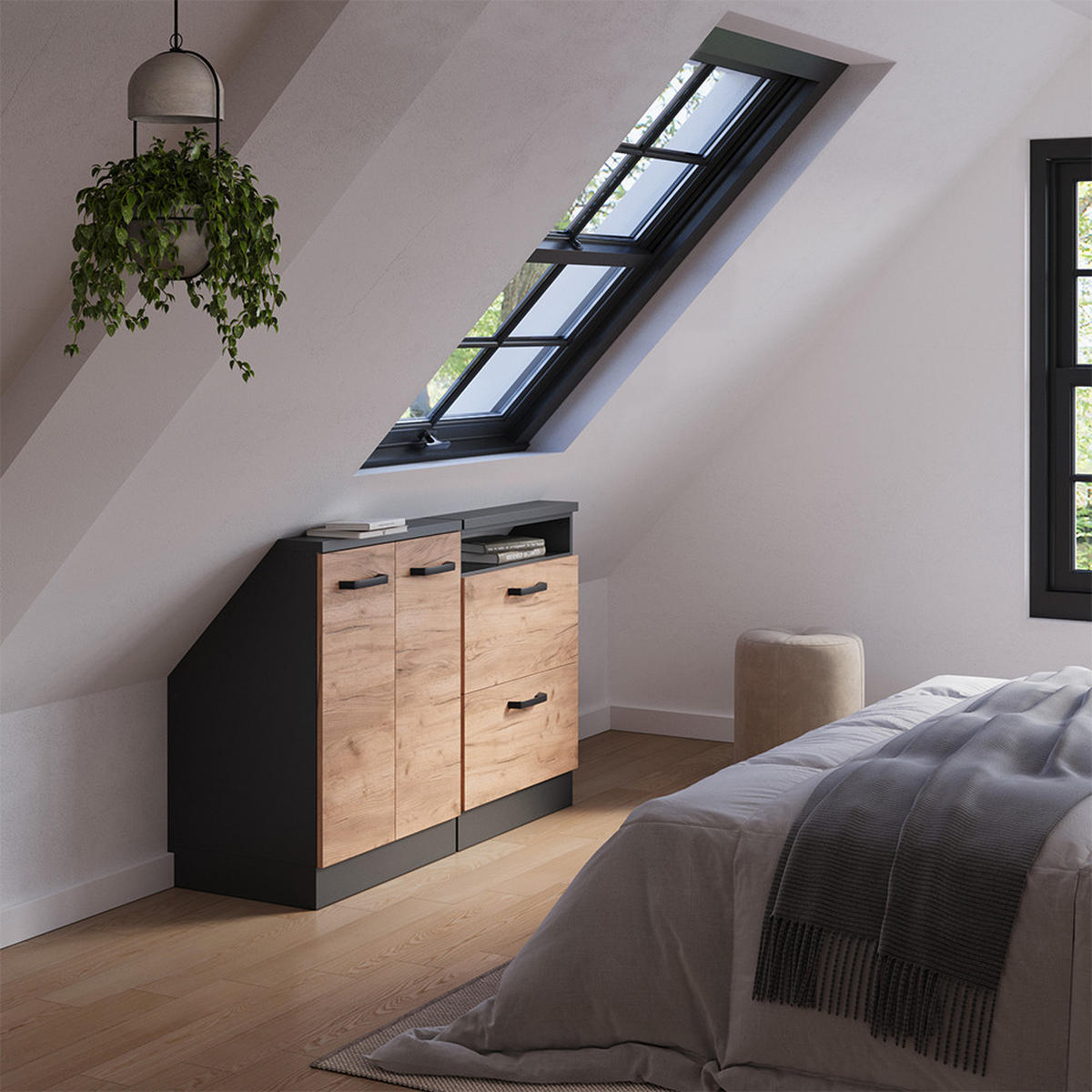 DACHSCHRÄGENSCHRANK-SET Rion Goldkraft Eiche/Anthrazit 2er Set - Honigeiche/Anthrazit, Holzwerkstoff (120/81.6/46cm) - Vicco