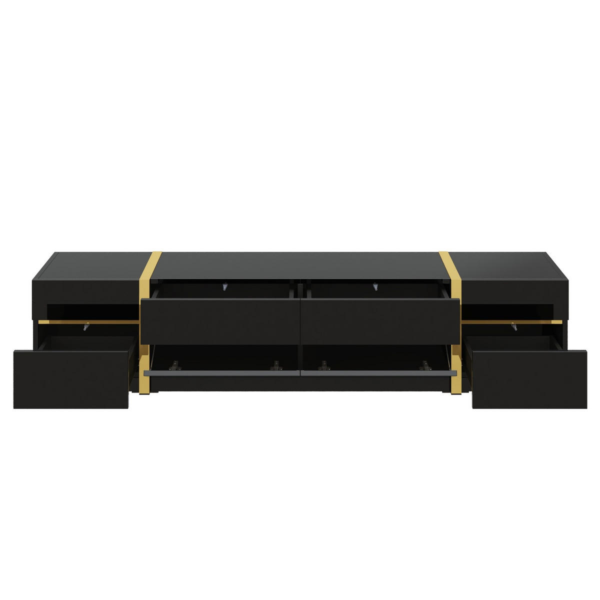 TV-LOWBOARD aus MDF und Spanplatte 180x40x38 cm Schwarz mit Hochglanzfront, 4 Schubladen und 2 Türen - Schwarz, Holzwerkstoff (180/38/40cm) - IVMEU