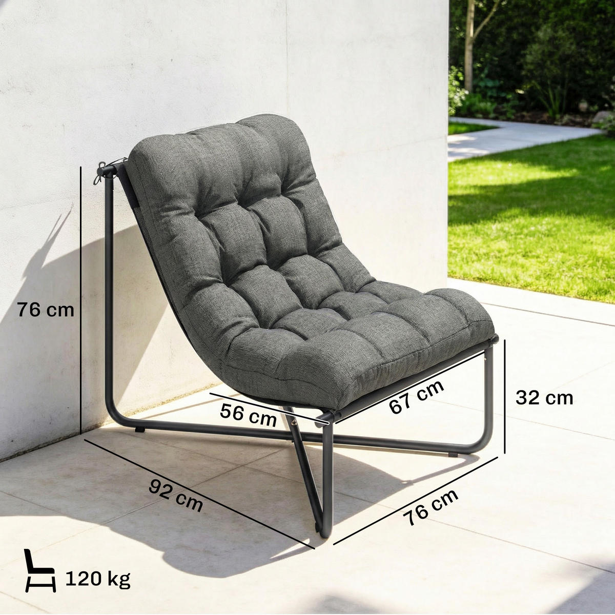GARTENSTUHL DE-08359 ergonomisch mit breitem Sitz Dunkelgrau - Dunkelgrau, Metall (76/76/92cm) - ComfortXL