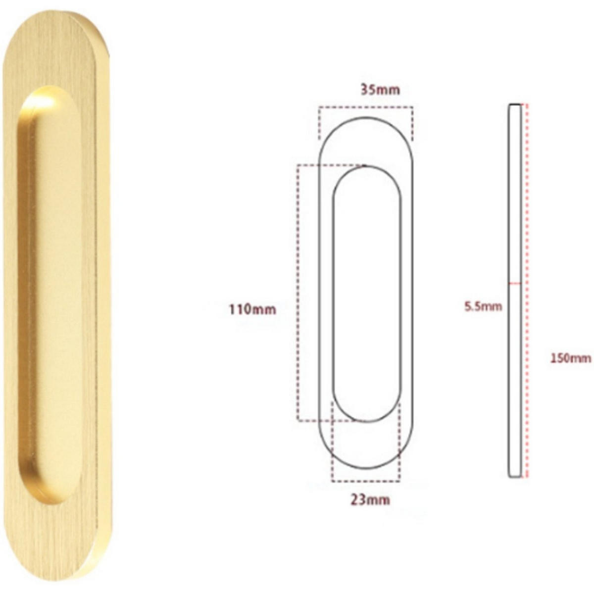 ALU-SCHIEBETÜRGRIFF 2er-Set Gold 150 x 35 x 5,5 mm Schrank Küche - Goldfarben, Metall (3.5/0.55/15cm) - MCBOSON