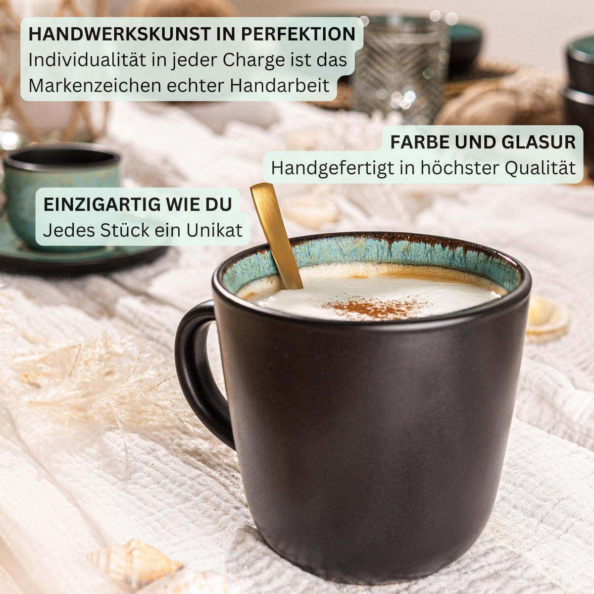 KAFFEEBECHER SET FIJI - 6 teilig aus Steingut - Grün, Keramik (0.43L) - Sänger