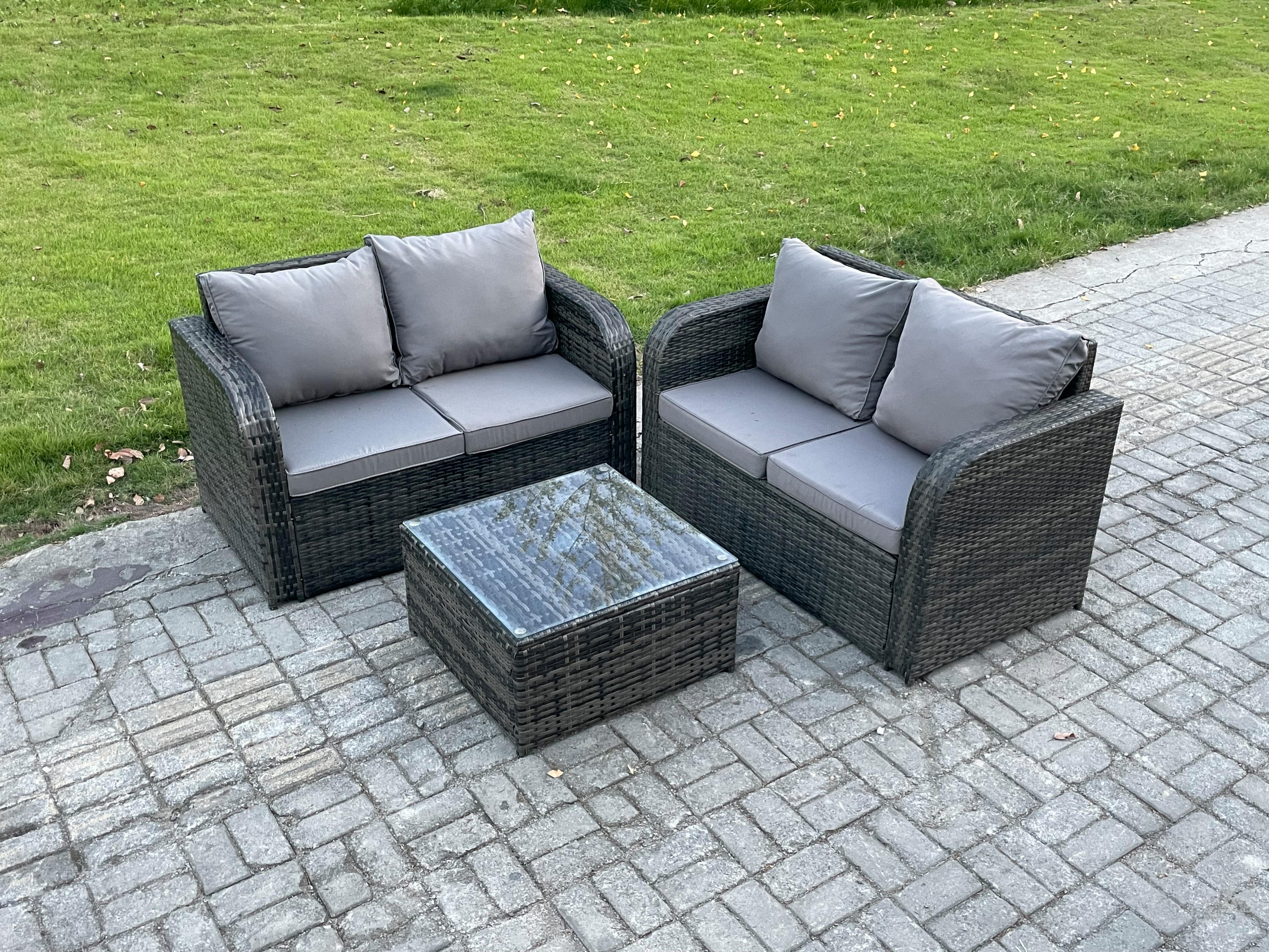GARTENMÖBELGARNITUR Polyrattan Dunkelgrau 4-Sitzer - Dunkelgrau, Metall - Fimous
