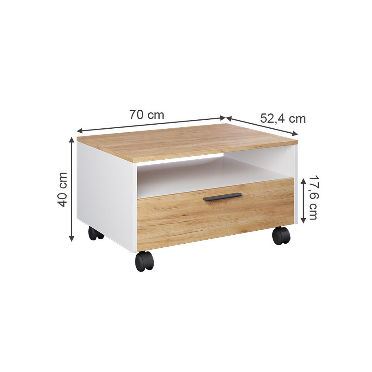 COUCHTISCH Bibo Weiß/Goldkraft Eiche 70 x 52.4 cm - Eiche Wotan/Weiß, Holzwerkstoff (52.4/70/40cm) - Vicco