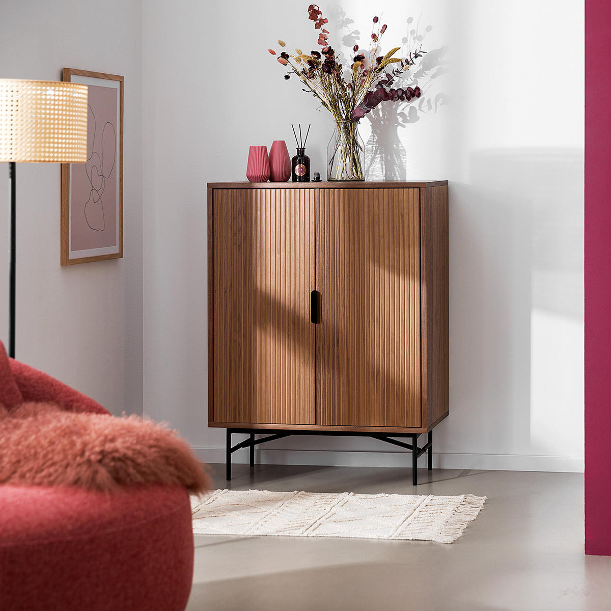 KOMMODE - MDF / Metall - Walnussfarben/Schwarz, Holzwerkstoff/Metall (80/110/40cm) - home24