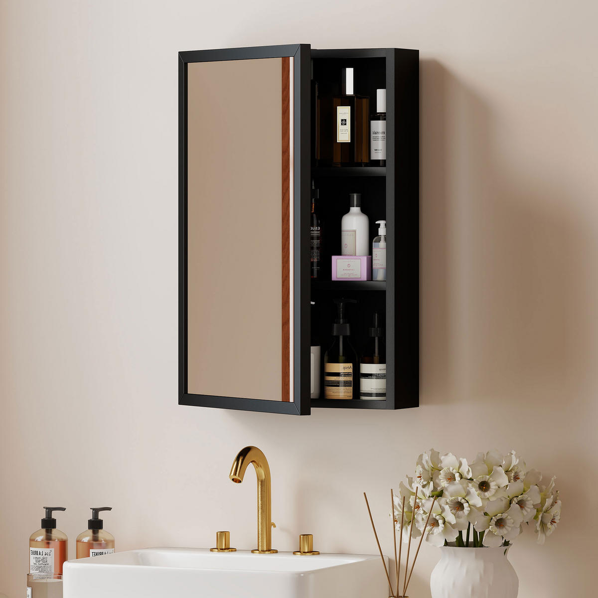 SPIEGELSCHRANK Schwarz 40/12/60 cm - Schwarz, Metall (40/60/12cm) - PANGIVO