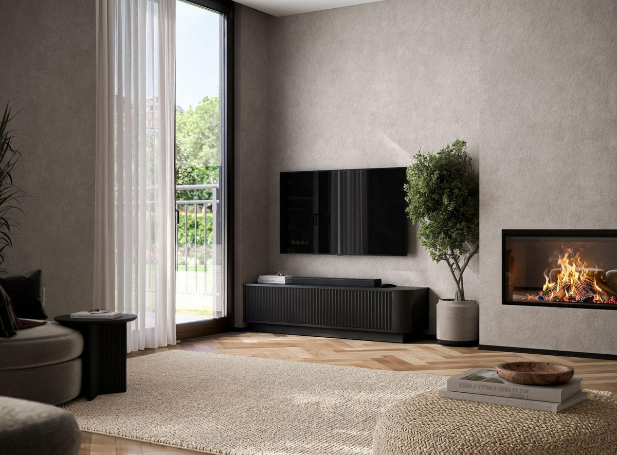 TV stolek Aurora černý matný 140 cm s podstavcem - černá, kompozitní dřevo (140/37/35cm) - Meble Lindner