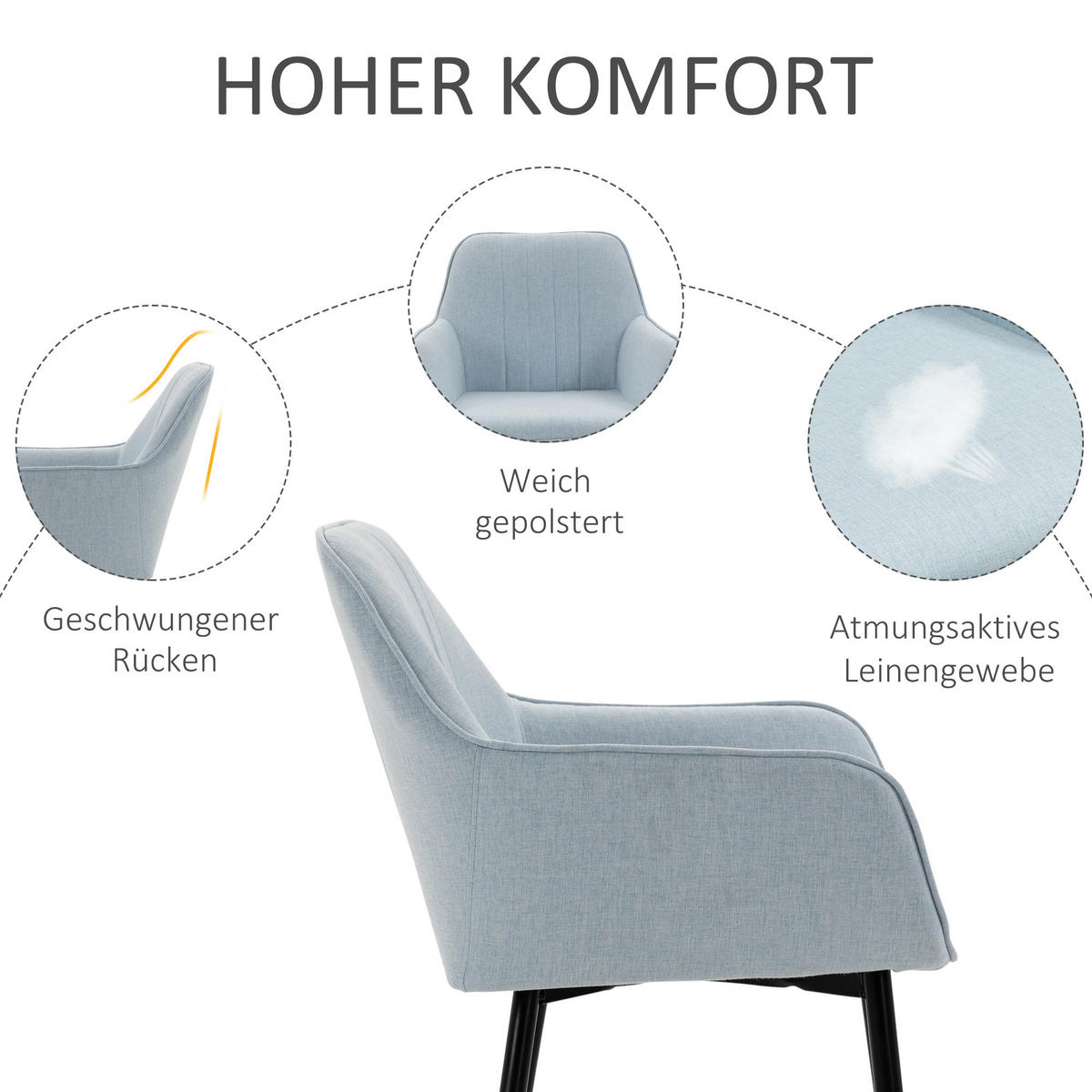 ESSZIMMERSTÜHLE, Leinen, Metall, Blau - Blau, Textil (56.5/81/59.5cm) - HOMCOM